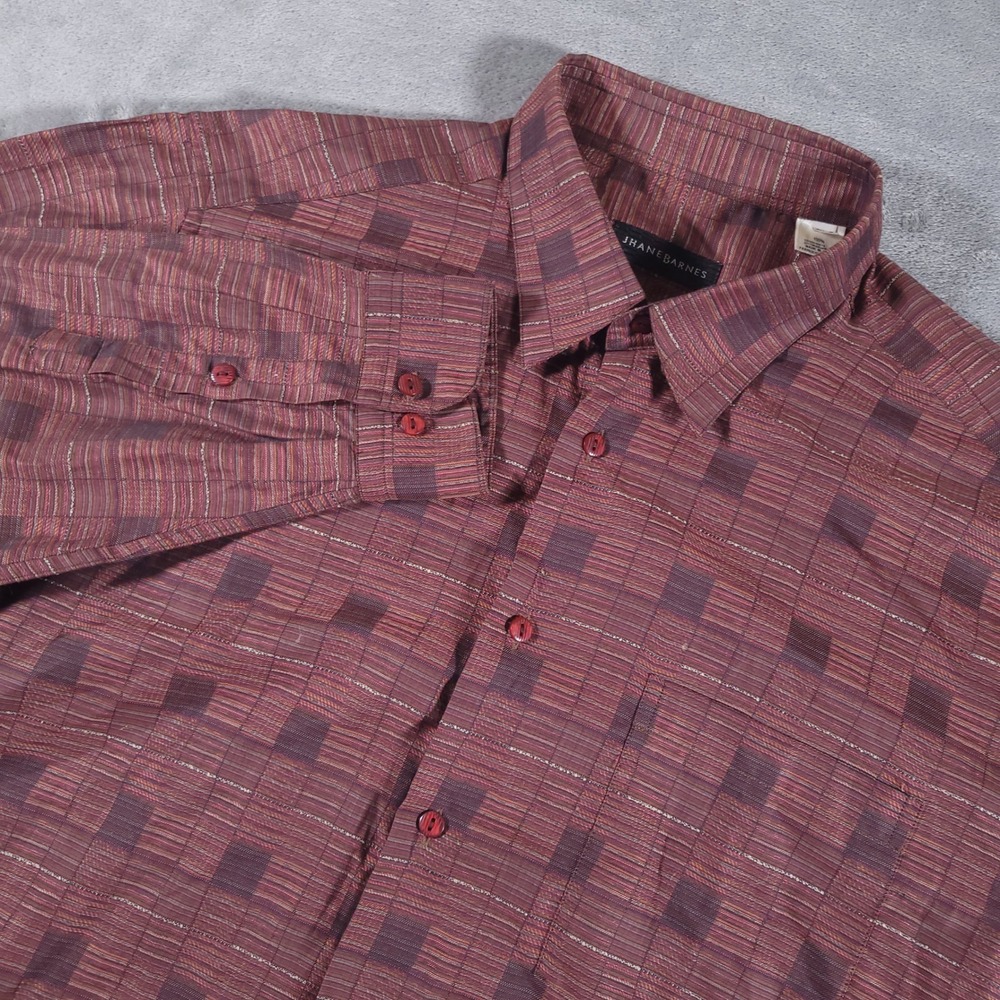 Jhane Barnes Shirt Mens XXL Burgundy Geometric‎ Button Up Made in Italy Textured